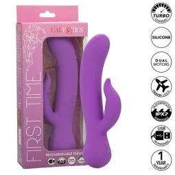 Vibrateur double stimulation rechargeable Calexotics violet avec tige incurvée et stimulateur clitoridien indépendant