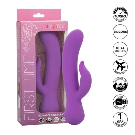 Vibrateur double stimulation rechargeable Calexotics violet avec tige incurvée et stimulateur clitoridien indépendant