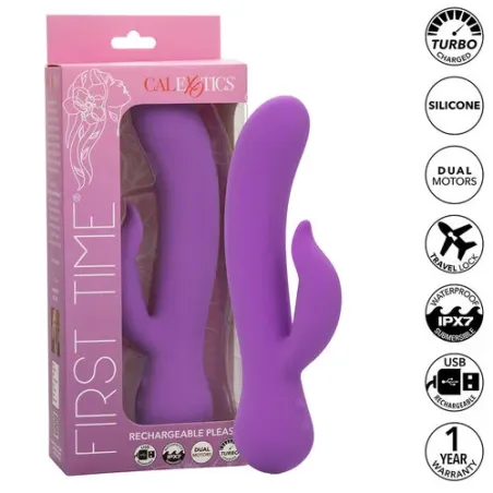 Vibrateur double stimulation rechargeable Calexotics violet avec tige incurvée et stimulateur clitoridien indépendant