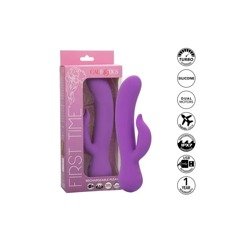 Vibrateur double stimulation rechargeable Calexotics violet avec tige incurvée et stimulateur clitoridien indépendant