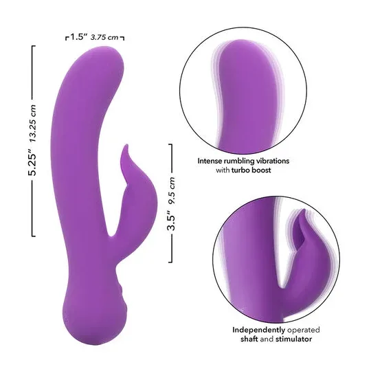 Vibrateur double stimulation rechargeable Calexotics violet avec tige incurvée et stimulateur clitoridien indépendant