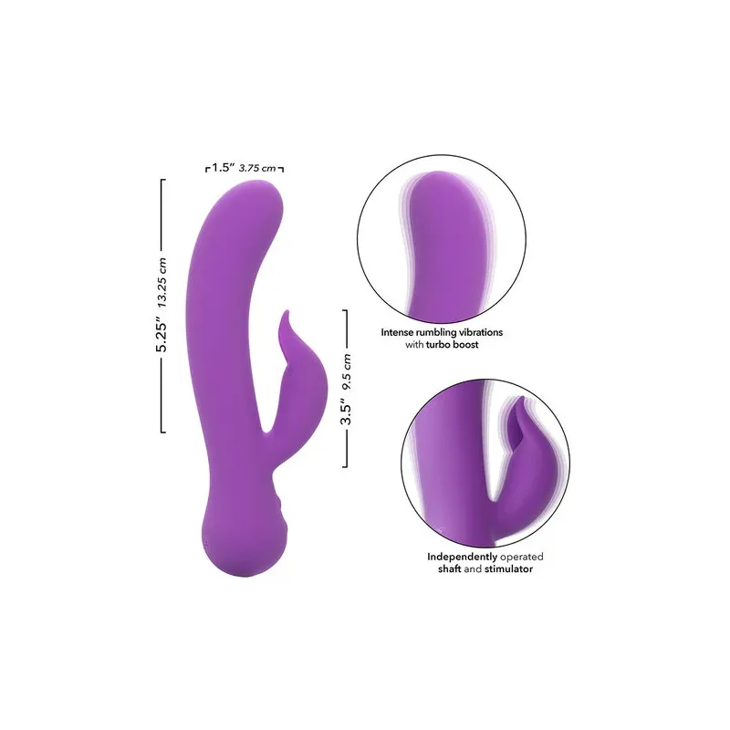 Vibrateur double stimulation rechargeable Calexotics violet avec tige incurvée et stimulateur clitoridien indépendant