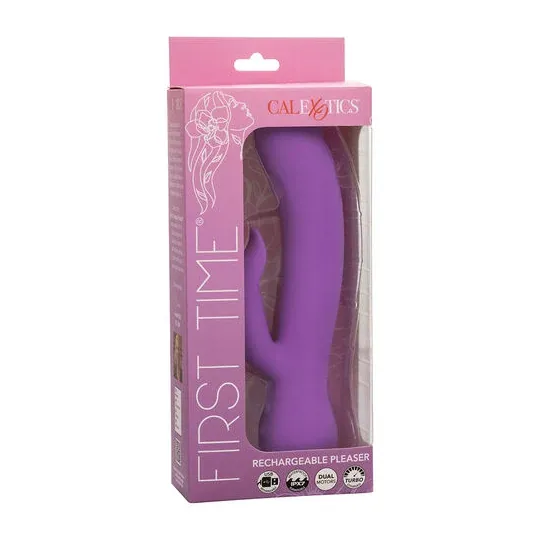 Vibrateur double stimulation rechargeable Calexotics violet avec tige incurvée et stimulateur clitoridien indépendant