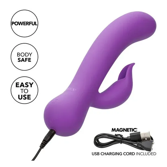 Vibrateur double stimulation rechargeable Calexotics violet avec tige incurvée et stimulateur clitoridien indépendant