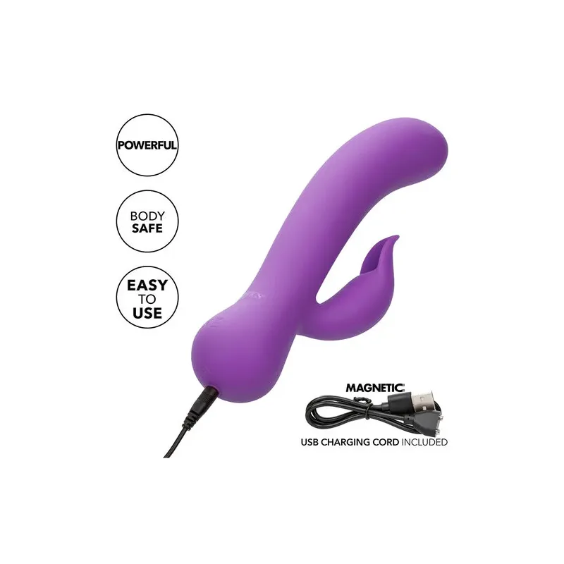Vibrateur double stimulation rechargeable Calexotics violet avec tige incurvée et stimulateur clitoridien indépendant