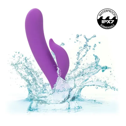 Vibrateur double stimulation rechargeable Calexotics violet avec tige incurvée et stimulateur clitoridien indépendant