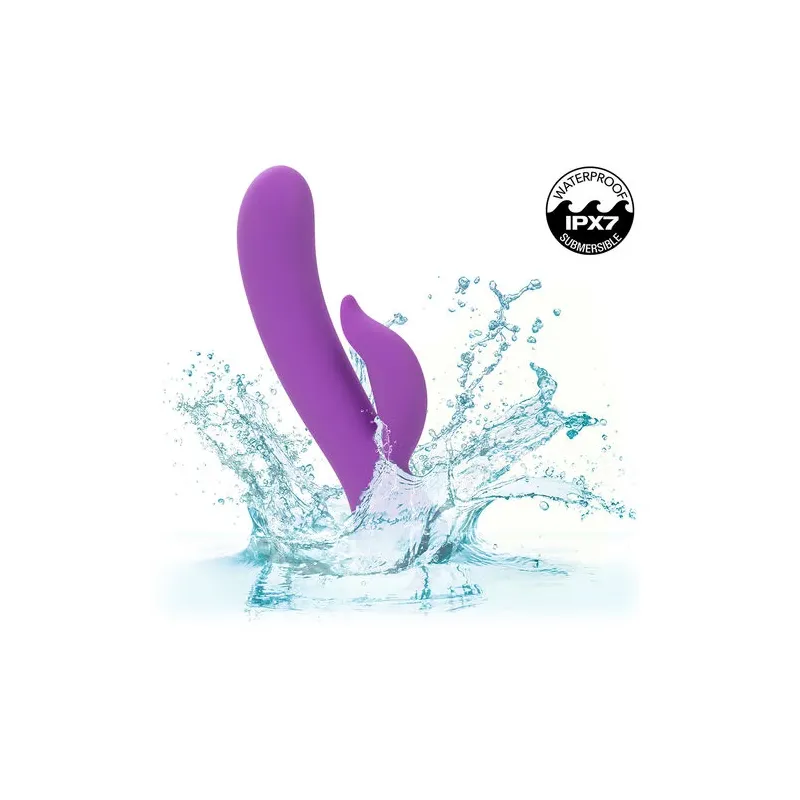Vibrateur double stimulation rechargeable Calexotics violet avec tige incurvée et stimulateur clitoridien indépendant
