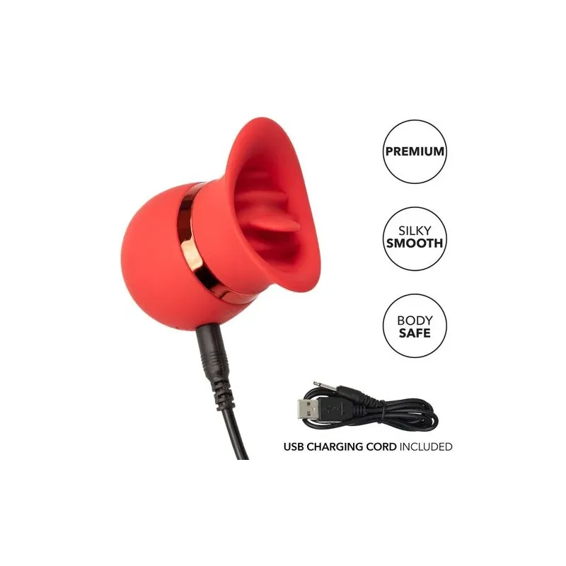 Vibrador de lengua CALEXOTICS con punta de silicona suave y 12 modos de vibración.