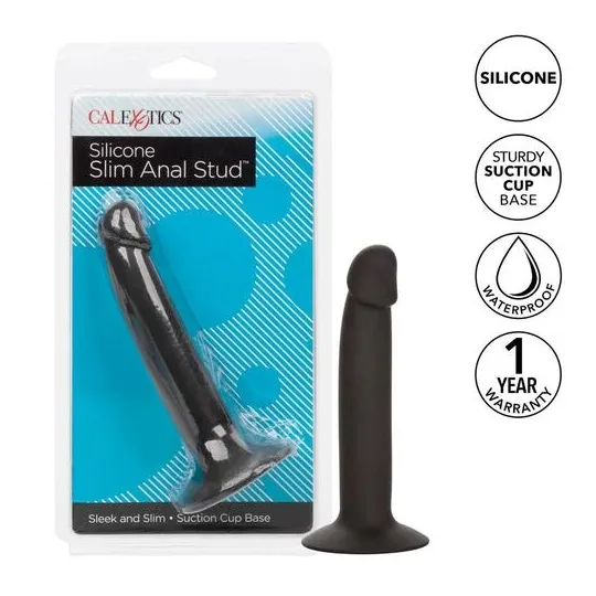 Flexible slim anal probe made of silicone by CalExotics with suction cup for gentle exploration