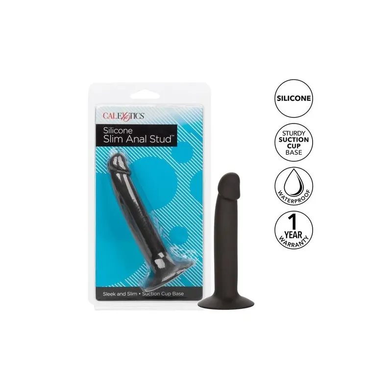 Sonde anale fine flexible en silicone noir CalExotics avec ventouse pour exploration progressive