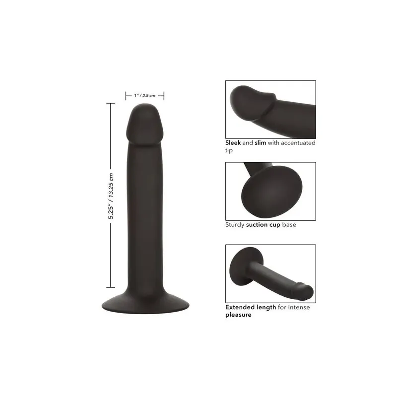 Sonda anal fina flexible de silicona negra CalExotics con ventosa para exploración progresiva
