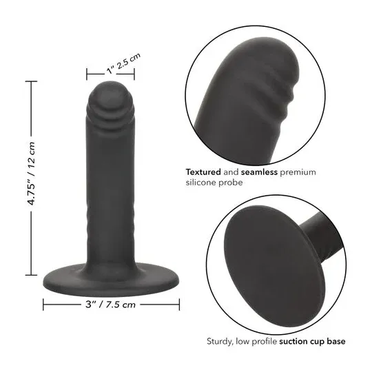 Gode CALEXOTICS Boundless 12 cm en silicone incurvé et strié, compatible harnais et ventouse.