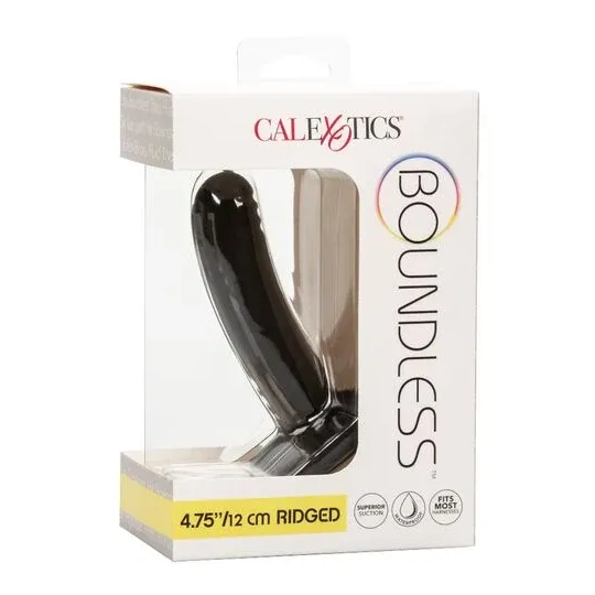 Gode CALEXOTICS Boundless 12 cm en silicone incurvé et strié, compatible harnais et ventouse.