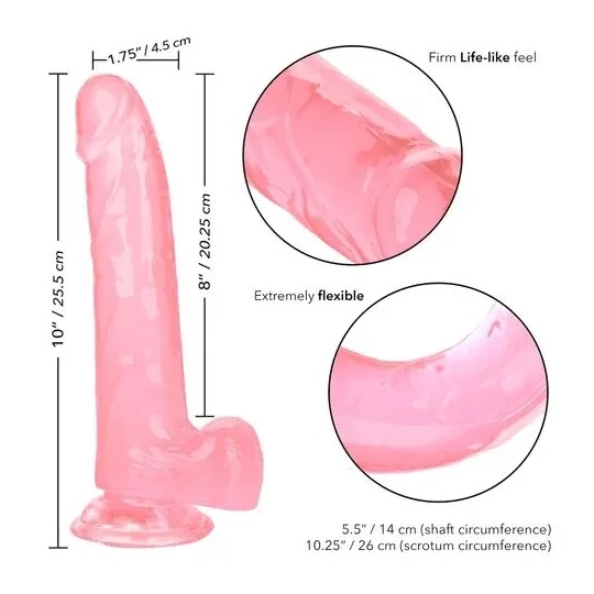 Gode reine taille rose CALEXOTICS avec base ventouse, 20,3 cm insérable, matière TPR réaliste