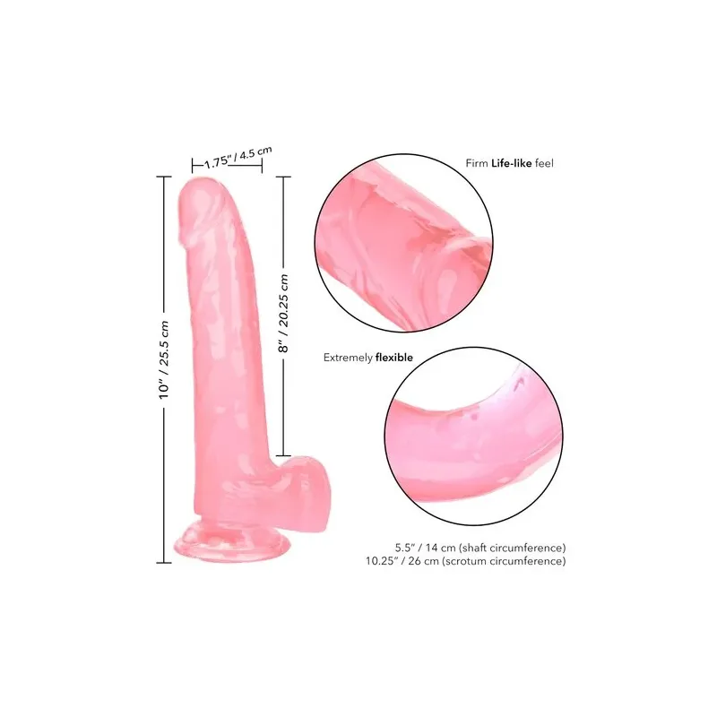 Gode reine taille rose CALEXOTICS avec base ventouse, 20,3 cm insérable, matière TPR réaliste