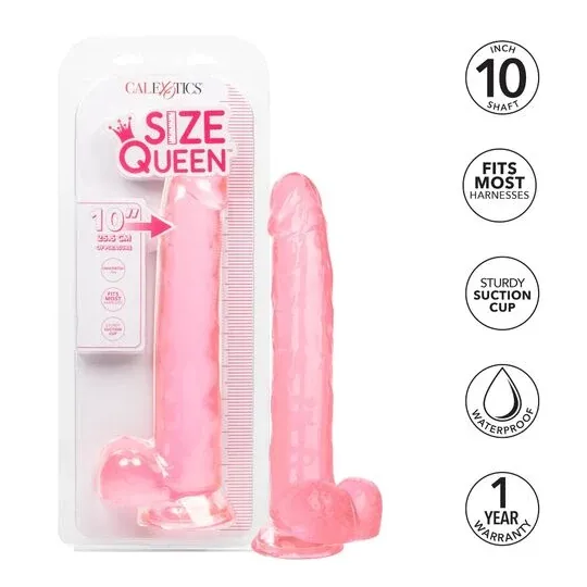 Gode à ventouse CALEXOTICS Size Queen rose 25,5 cm en TPR réaliste, diamètre 5 cm, pour sensations profondes.