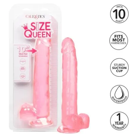 Gode à ventouse CALEXOTICS Size Queen rose 25,5 cm en TPR réaliste, diamètre 5 cm, pour sensations profondes.