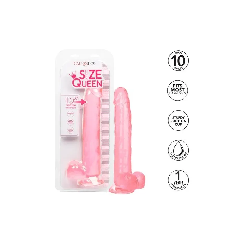 Gode à ventouse CALEXOTICS Size Queen rose 25,5 cm en TPR réaliste, diamètre 5 cm, pour sensations profondes.