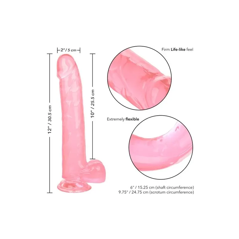 Gode à ventouse CALEXOTICS Size Queen rose 25,5 cm en TPR réaliste, diamètre 5 cm, pour sensations profondes.