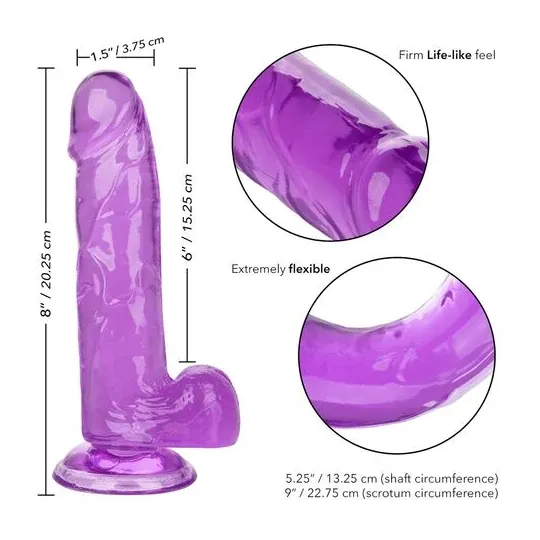 Gode reine violet CALEXOTICS 15,3 cm avec ventouse flexible et base compatible harnais