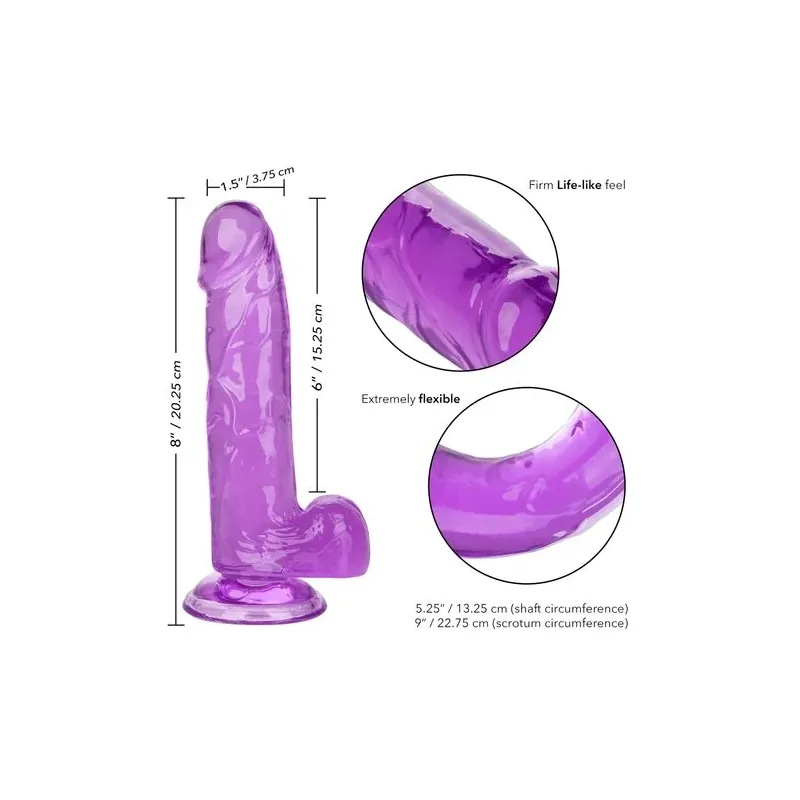 Gode reine violet CALEXOTICS 15,3 cm avec ventouse flexible et base compatible harnais