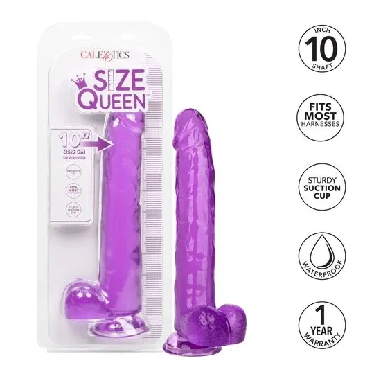 Dildo viola CALEXOTICS Size Queen 25,5 cm con ventosa, impermeabile, compatibile con imbracatura per stimolazione profonda