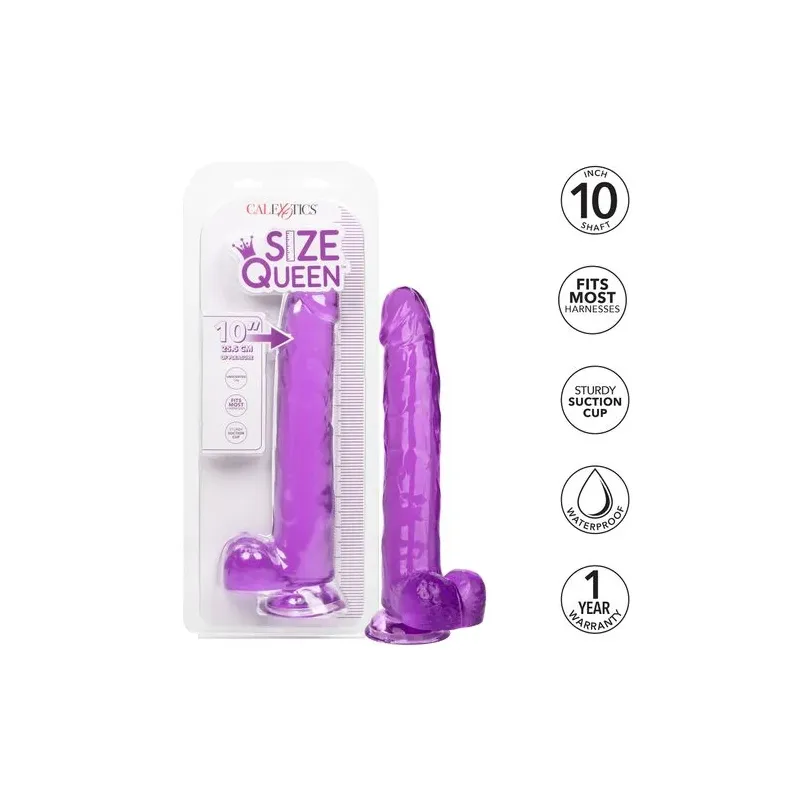 Lila Dildo CALEXOTICS Size Queen 25,5 cm mit Saugnapf, wasserdicht, für tiefe Stimulation und Harnisch kompatibel