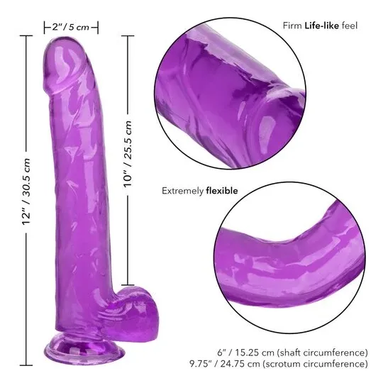 Gode violet CALEXOTICS Size Queen 25,5 cm avec ventouse, compatible harnais, imperméable pour stimulation profonde