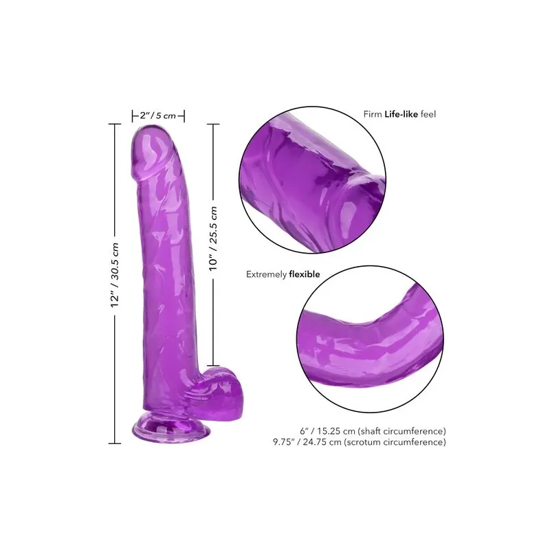 Dildo viola CALEXOTICS Size Queen 25,5 cm con ventosa, impermeabile, compatibile con imbracatura per stimolazione profonda