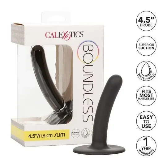 Consolador CalExotics Boundless de silicona rosa curvo con base ventosa, 11,5 cm.