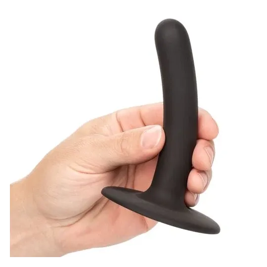 CalExotics Boundless small curved silicone dildo with suction cup base, 11.5 cm, pink.