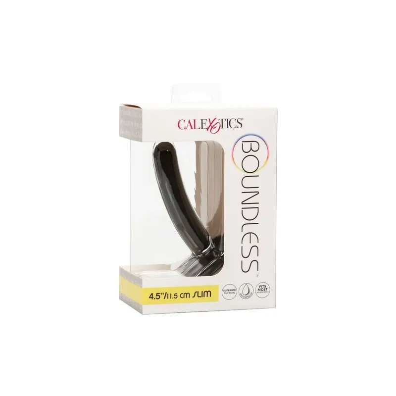 Gode CalExotics Boundless en silicone rose, tige fine incurvée avec base ventouse, longueur 11,5 cm.