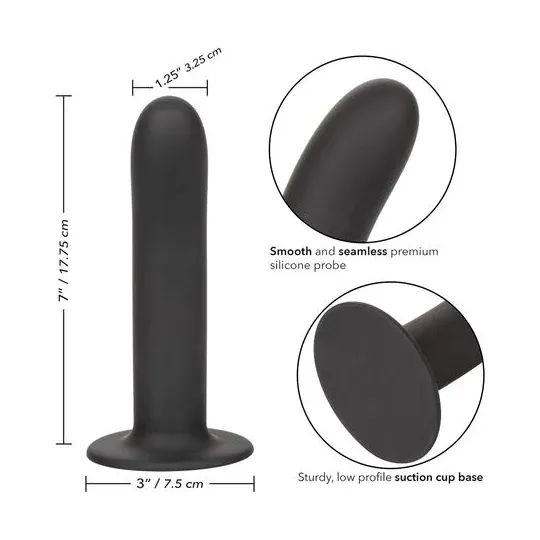 Extra long 7 inch purple silicone dildo by Calexotics with suction cup base and curved shaft