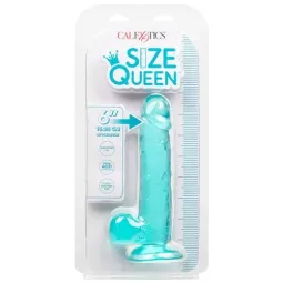 Gode taille reine flexible Calexotics bleu avec base ventouse pour fixation sur surfaces lisses