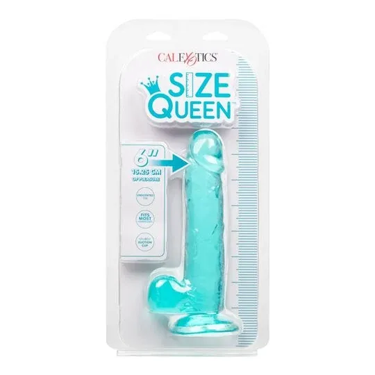 Gode taille reine flexible Calexotics bleu avec base ventouse pour fixation sur surfaces lisses