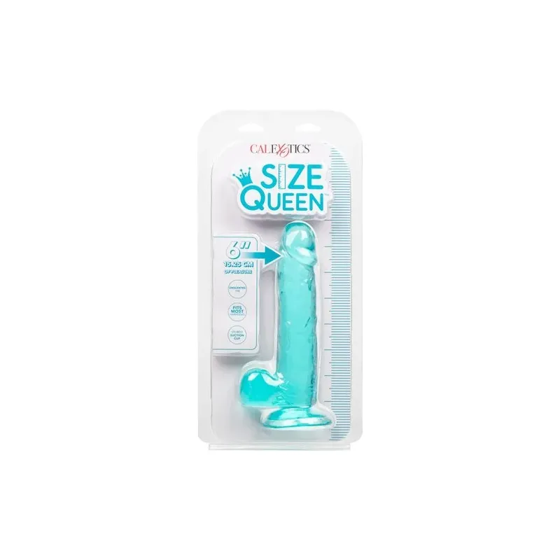 Gode taille reine flexible Calexotics bleu avec base ventouse pour fixation sur surfaces lisses