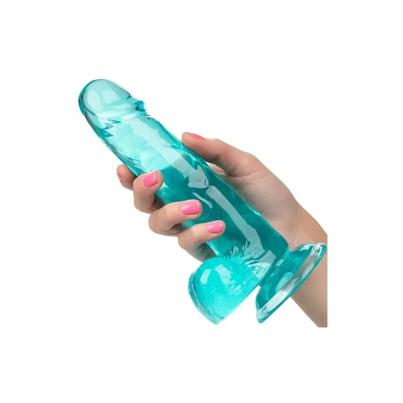 Gode taille reine flexible Calexotics bleu avec base ventouse pour fixation sur surfaces lisses