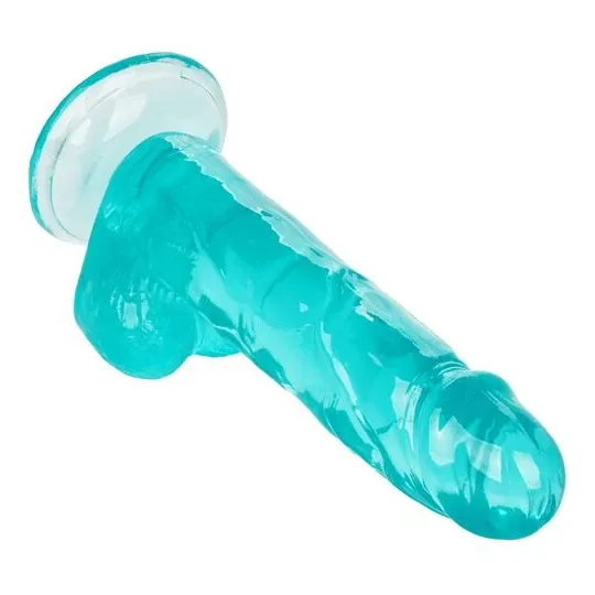 Gode taille reine flexible Calexotics bleu avec base ventouse pour fixation sur surfaces lisses