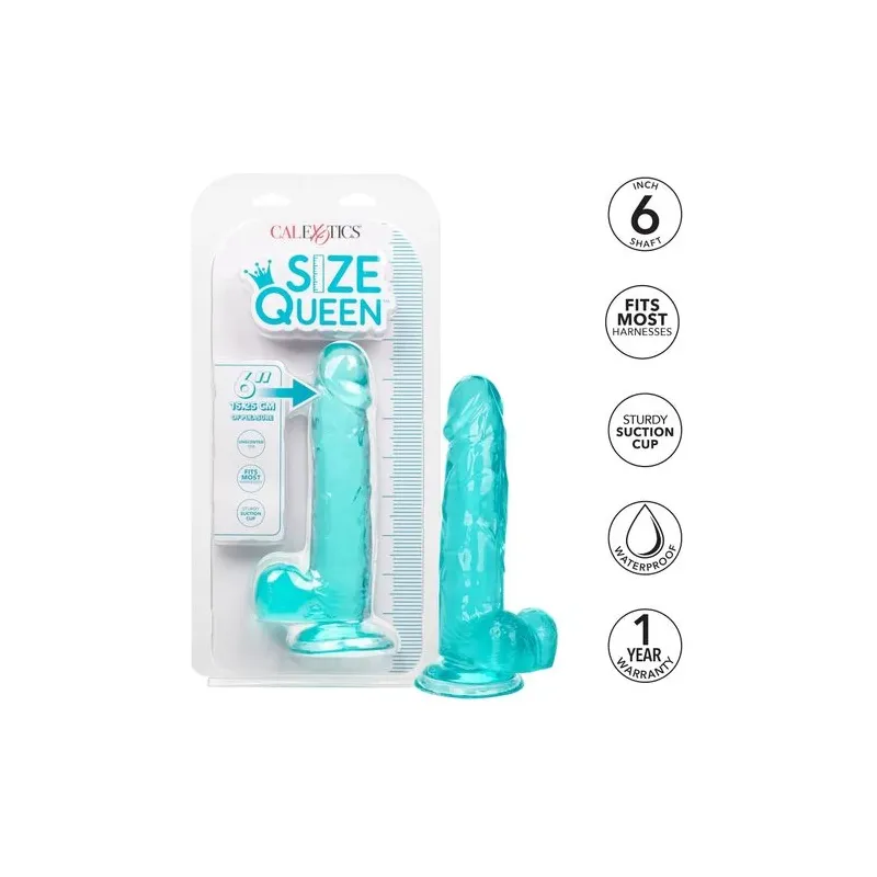 Gode taille reine flexible Calexotics bleu avec base ventouse pour fixation sur surfaces lisses