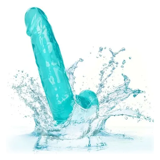 Gode taille reine flexible Calexotics bleu avec base ventouse pour fixation sur surfaces lisses