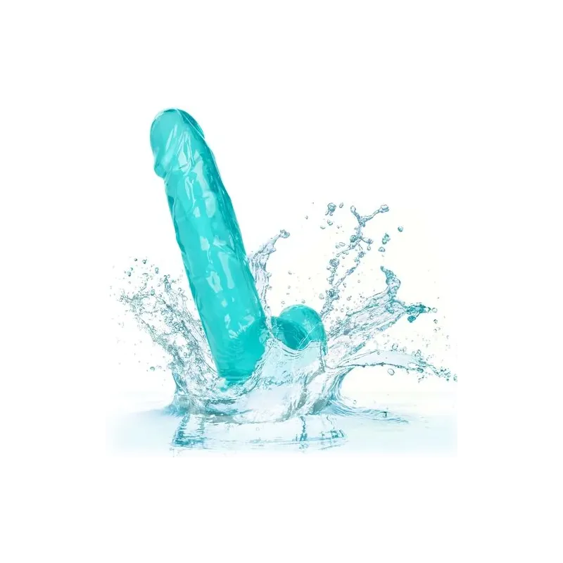 Gode taille reine flexible Calexotics bleu avec base ventouse pour fixation sur surfaces lisses
