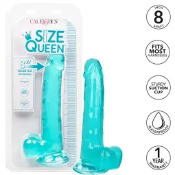 Gode taille reine bleu Calexotics 20,3 cm imperméable à base ventouse pour harnais