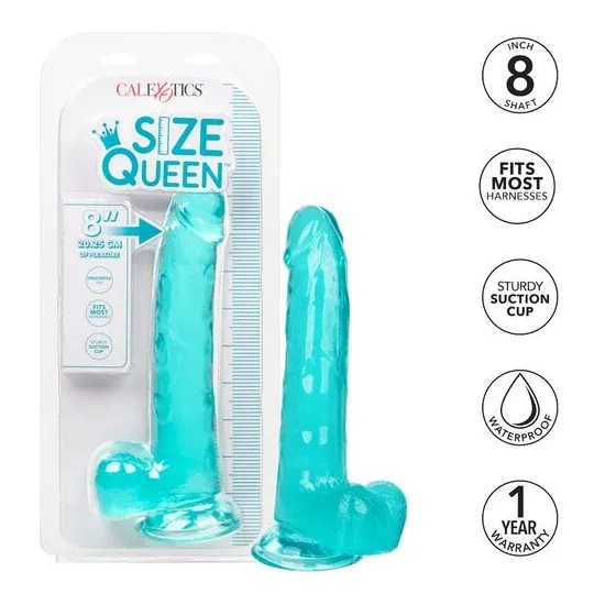 Gode taille reine bleu Calexotics 20,3 cm imperméable à base ventouse pour harnais