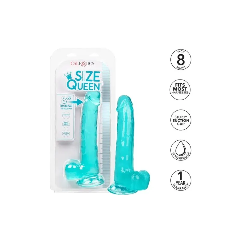 Gode taille reine bleu Calexotics 20,3 cm imperméable à base ventouse pour harnais