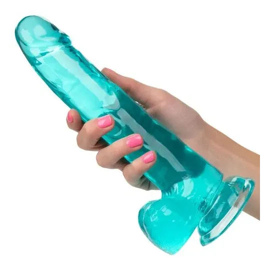 Gode taille reine bleu Calexotics 20,3 cm imperméable à base ventouse pour harnais
