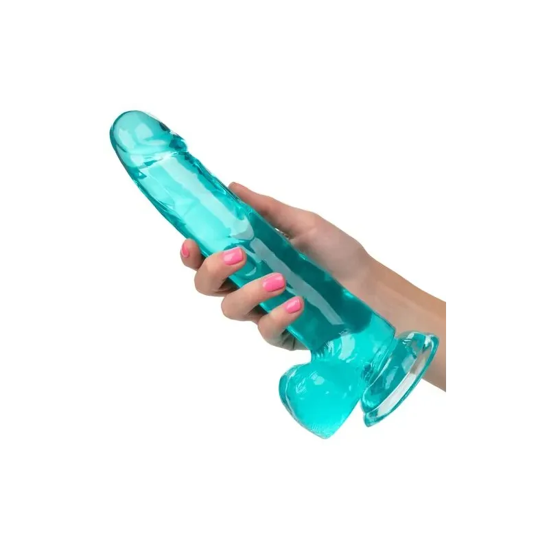 Gode taille reine bleu Calexotics 20,3 cm imperméable à base ventouse pour harnais