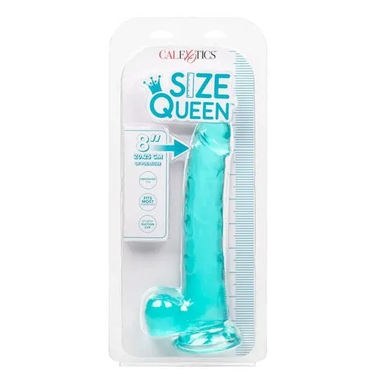 Gode taille reine bleu Calexotics 20,3 cm imperméable à base ventouse pour harnais