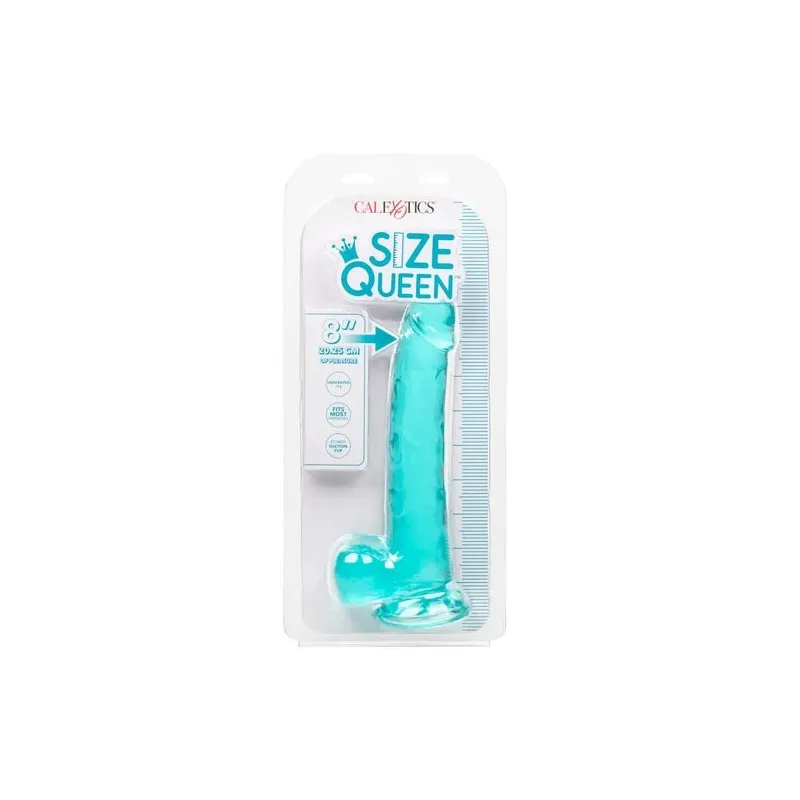 Gode taille reine bleu Calexotics 20,3 cm imperméable à base ventouse pour harnais