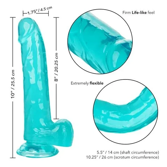 Gode taille reine bleu Calexotics 20,3 cm imperméable à base ventouse pour harnais