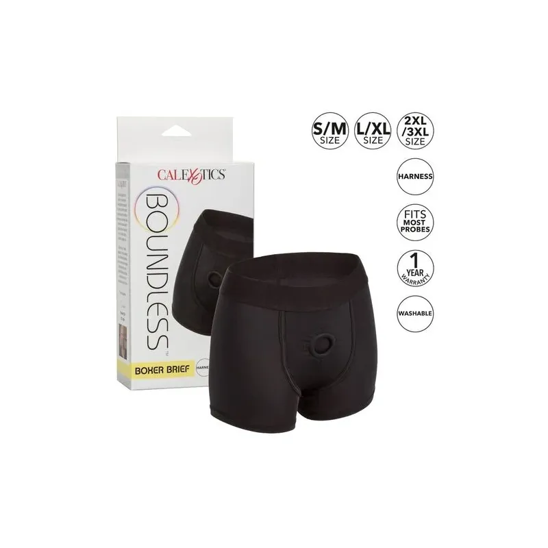 Harnais style boxer noir CALEXOTICS taille S/M, ceinture extra large et double panneau intérieur